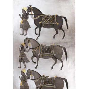 Shamsuddin Tanwri, 29 x 42 Inch, Graphite Gold and Silver Leaf on Paper, Figurative Painting, AC-SUT-068